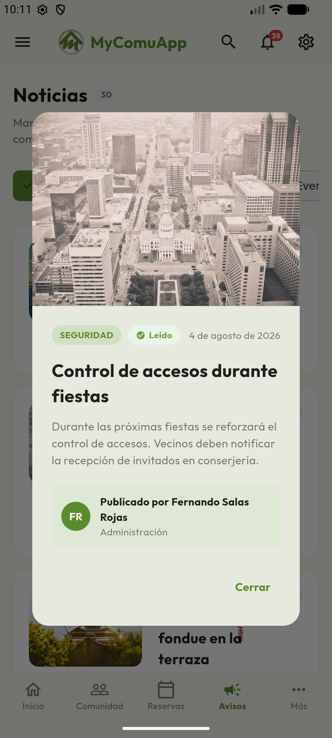 Listado de Noticias publicadas por la comunidad.